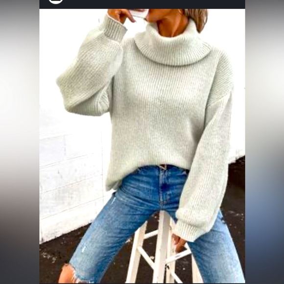 Topshop ballon sleeve turtleneck grey sweater 98$ boho spring knit glam classic - Picture 1 of 5